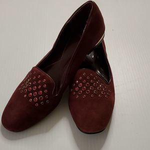ISOLA Wos Shoes US 10 Burgundy Suede Jeweled Slip-On Dress Work Loafers 525